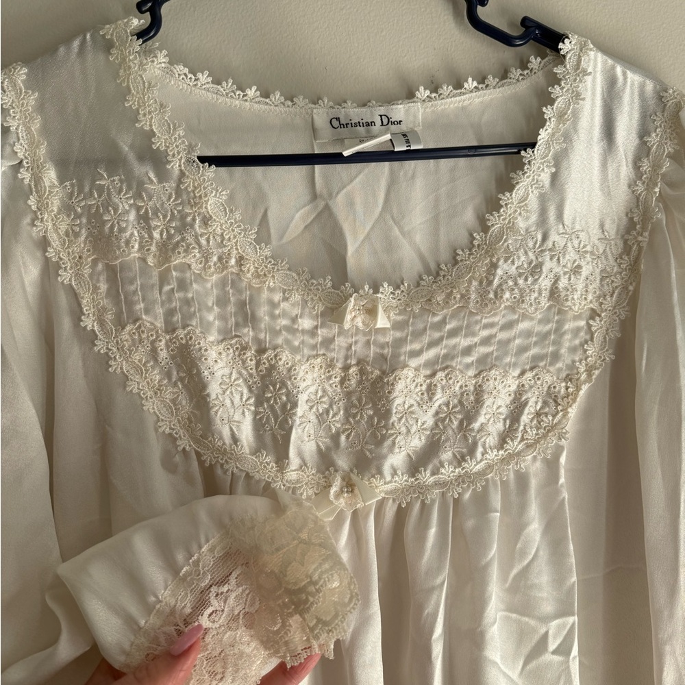 Dior Ivory Lace Trim Robe